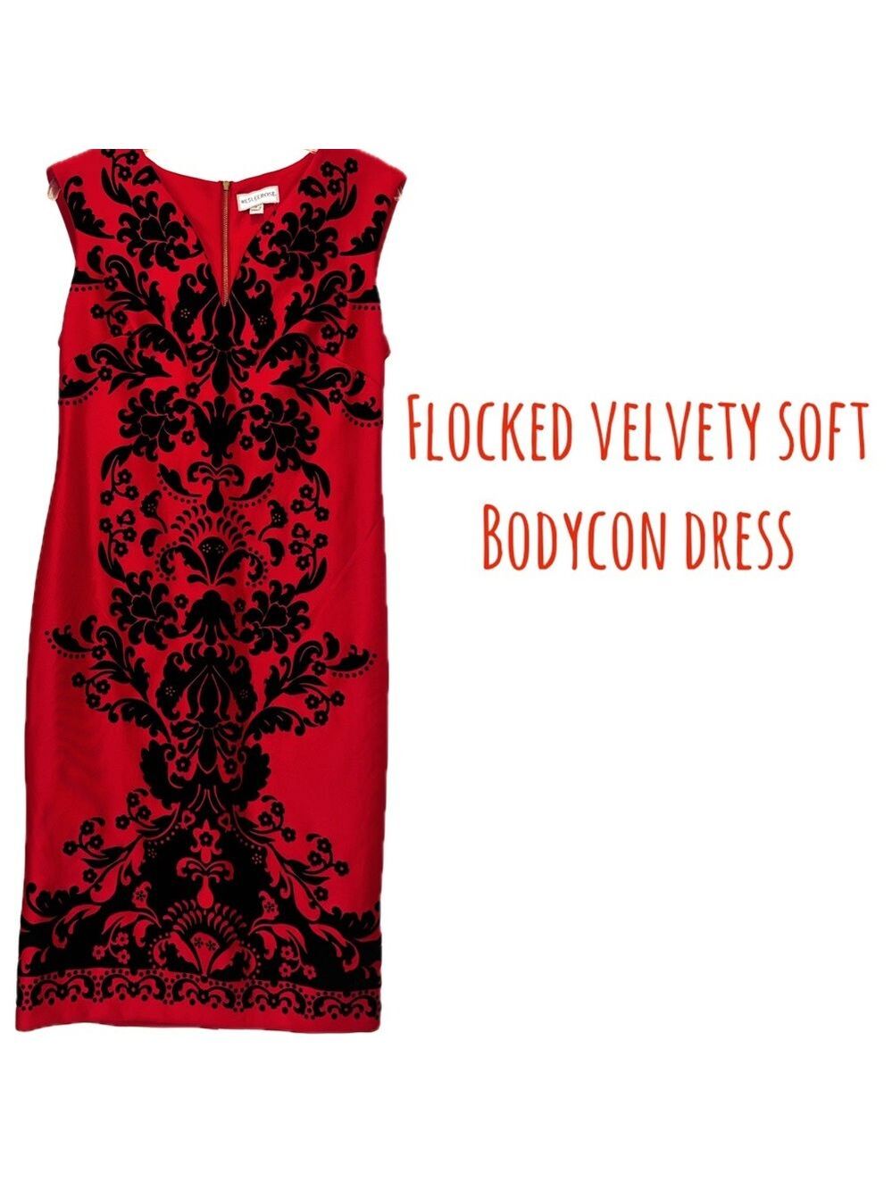 ELEGANT FLOCK PRINT MESH BODYCON DRESS SLEEVELESS BLACK WOMENS DRESS - Picture 3 of 6